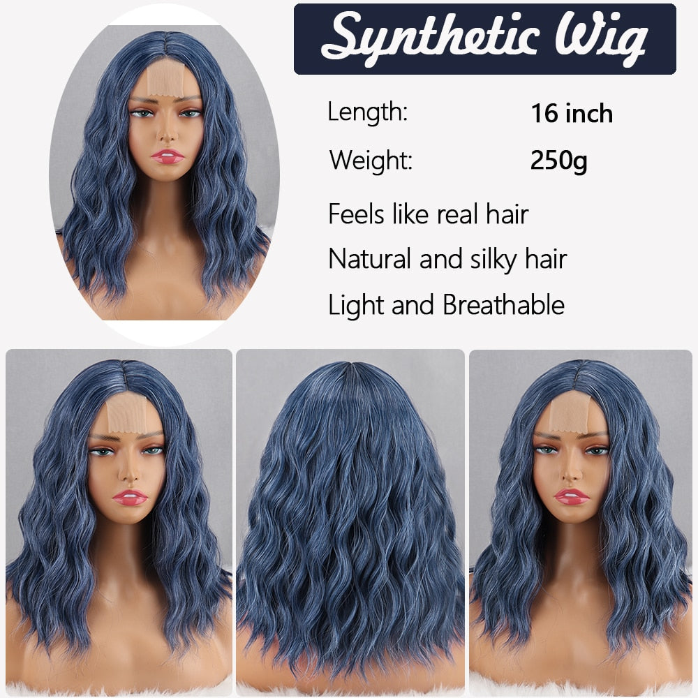 Short Bob Water Wave Synthetic Lace Front Wigs Blue Red Brown Wig Shoulder Length Cosplay Party For Women Hair