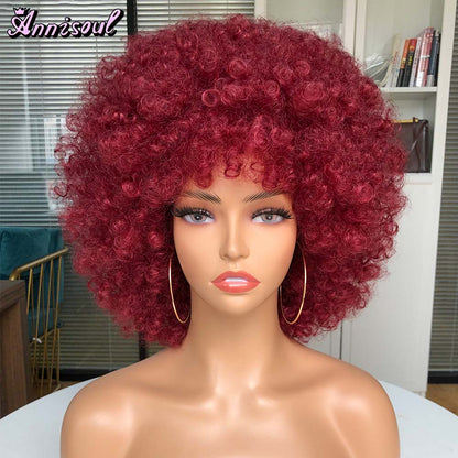 Short Synthetic Afro Wigs For Black Women African Black Pink Fluffy Soft Cosplay Natural Hair Afro Kinky Curly Wig With Bangs