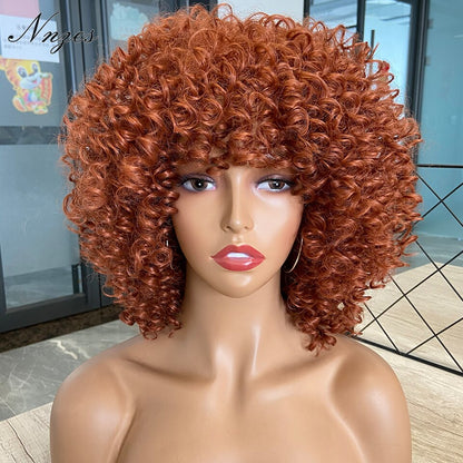 NNZES Ginger Wig Orange Kinky Curly Wig Short Synthetic Wigs for Black Women Mix Brown Blonde Pink Curly Hairs for Cosplay Daily