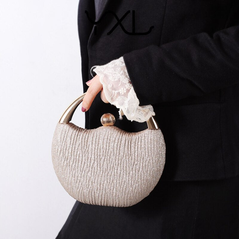 Silver Purse for Women Top Handle Handbag Circle Bag 2022 Evening Clutch Round Luxury Designer Ladies Elegant Shoulder Bags New