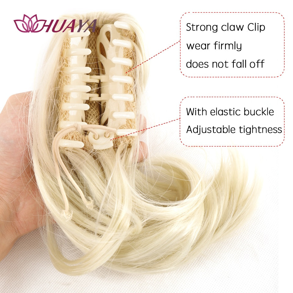 HUAYA Synthetic Claw Clip Ponytail Hair Extensions Short Straight Natural Tail False Hair For Women Horse Tail Black Hairpiece