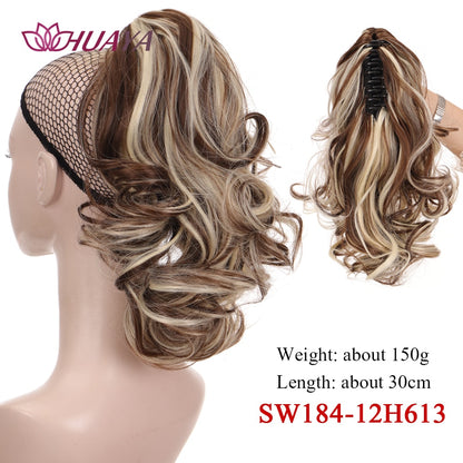 HUAYA Synthetic Claw Clip Ponytail Hair Extensions Short Straight Natural Tail False Hair For Women Horse Tail Black Hairpiece