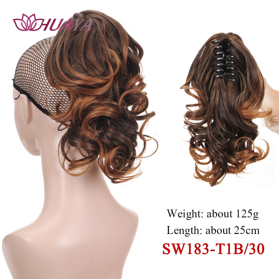 HUAYA Synthetic Claw Clip Ponytail Hair Extensions Short Straight Natural Tail False Hair For Women Horse Tail Black Hairpiece