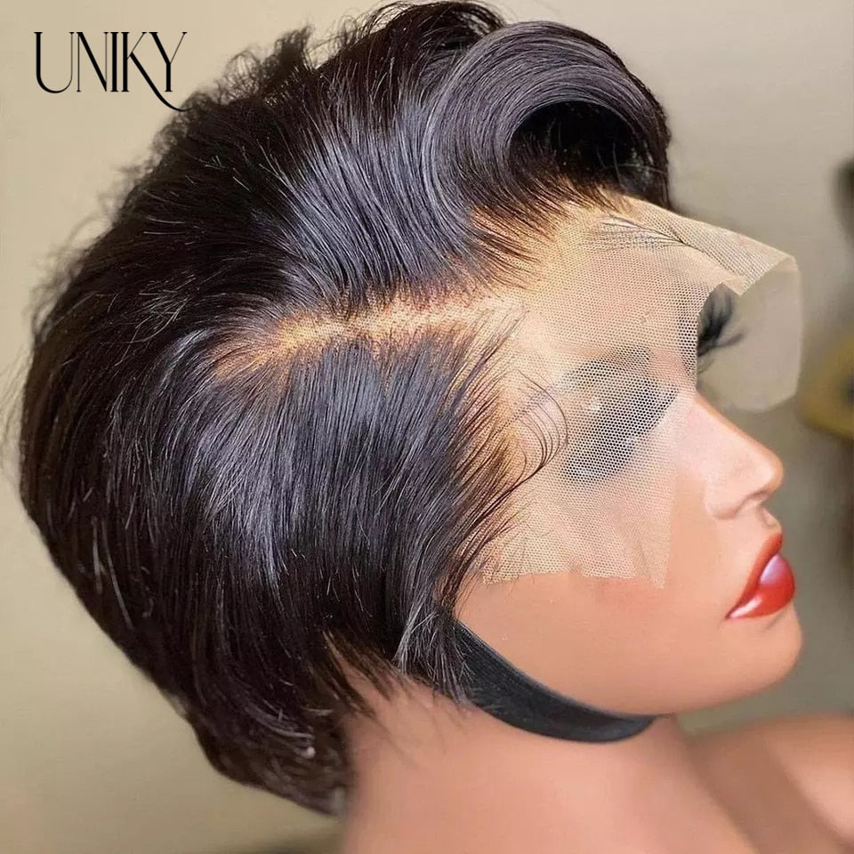 Ombre Human Hair Wigs For Women Bone Straight Bob Wig Remy T Part Transparent Lace Natural Preplucked Pixie Cut Perruque Femme