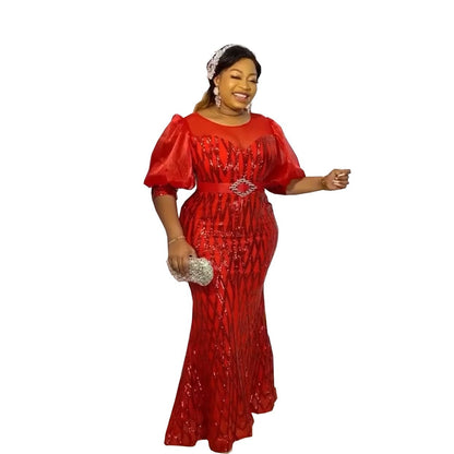 Plus Size Evening Dresses For Women 2022 New Fashion African Sequin Party Gown Dubai Prom Long Dress Ankara Dashiki Outfits Robe