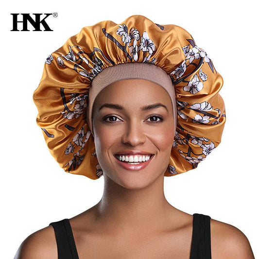 Printing Satin Bonnet For Women Elastic Wide Band Night Sleep Satin Hat Chemo Caps Hair Loss Cover Fashion Head Wrap Hair Care