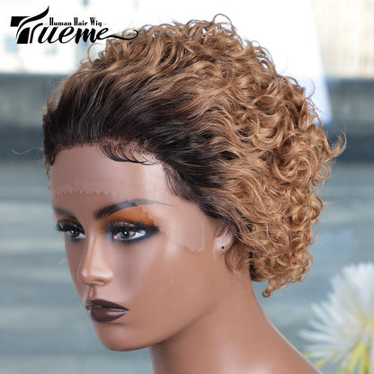 Pixie Cut Lace Wig Short Bob Curly Human Hair Wigs 13X1 Colored Brazilian Deep Curly Wave Transparent Lace Front Wig For Women