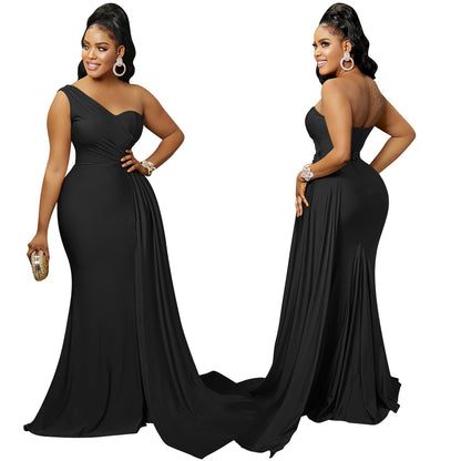 Sexy Elegant Women Evening Dress Sleeveless One Shoulder Robe Female Party Vestidos Women Long Maxi Formal Dresses