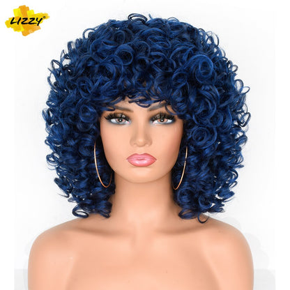 Lizzyhair Red Brown Copper Short Curly Synthetic Wigs for Black Women African Cosplay Natural Afro Wig with Bangs Heat Resistant