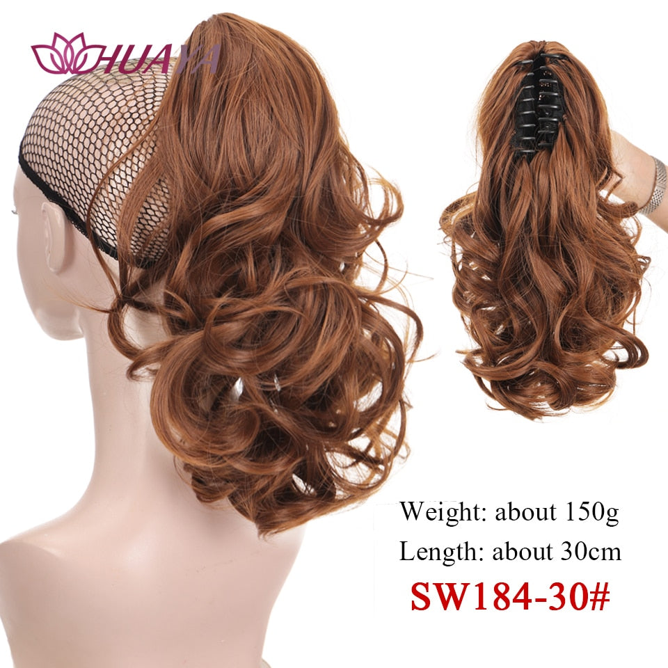 HUAYA Synthetic Claw Clip Ponytail Hair Extensions Short Straight Natural Tail False Hair For Women Horse Tail Black Hairpiece