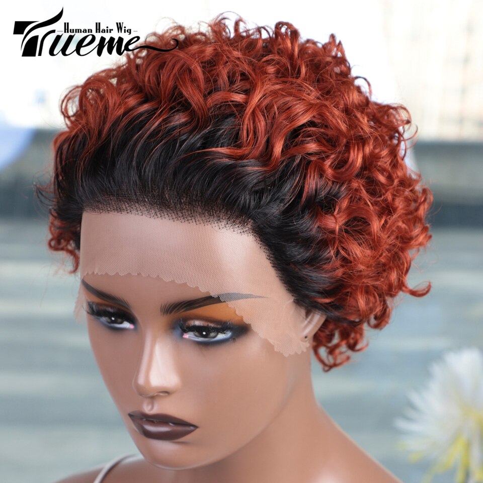 Pixie Cut Lace Wig Short Bob Curly Human Hair Wigs 13X1 Colored Brazilian Deep Curly Wave Transparent Lace Front Wig For Women