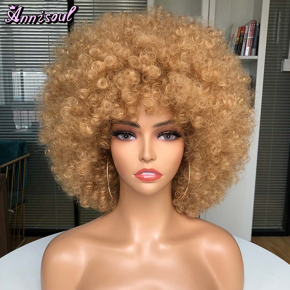 Short Synthetic Afro Wigs For Black Women African Black Pink Fluffy Soft Cosplay Natural Hair Afro Kinky Curly Wig With Bangs