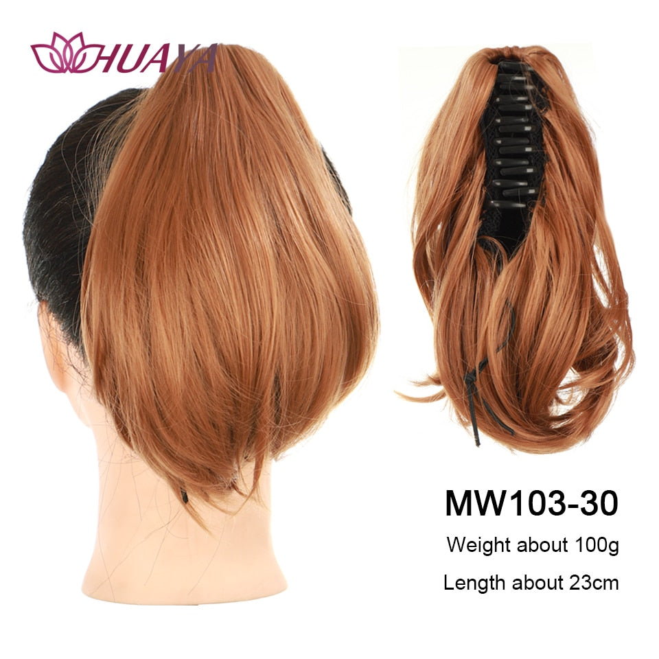 HUAYA Synthetic Claw Clip Ponytail Hair Extensions Short Straight Natural Tail False Hair For Women Horse Tail Black Hairpiece