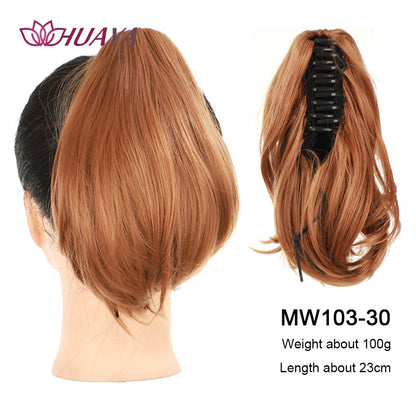 HUAYA Synthetic Claw Clip Ponytail Hair Extensions Short Straight Natural Tail False Hair For Women Horse Tail Black Hairpiece