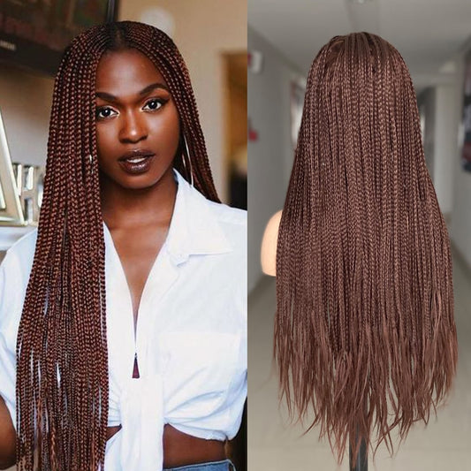 Ombre Brown Cosplay Braiding Hair Wig 26 inch Braided Wigs For Black Women Synthetic Barids Long Synthetic Box Braided Wigs