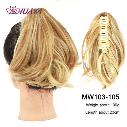 HUAYA Synthetic Claw Clip Ponytail Hair Extensions Short Straight Natural Tail False Hair For Women Horse Tail Black Hairpiece