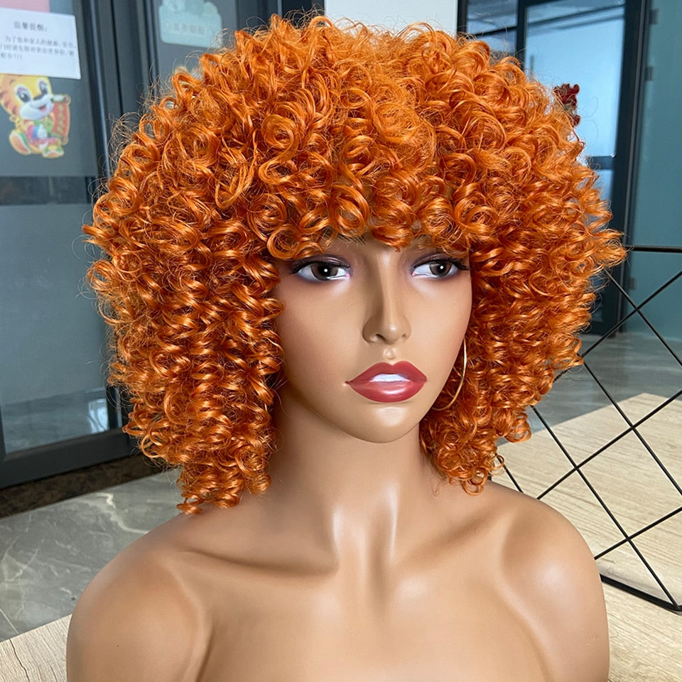 NNZES Ginger Wig Orange Kinky Curly Wig Short Synthetic Wigs for Black Women Mix Brown Blonde Pink Curly Hairs for Cosplay Daily