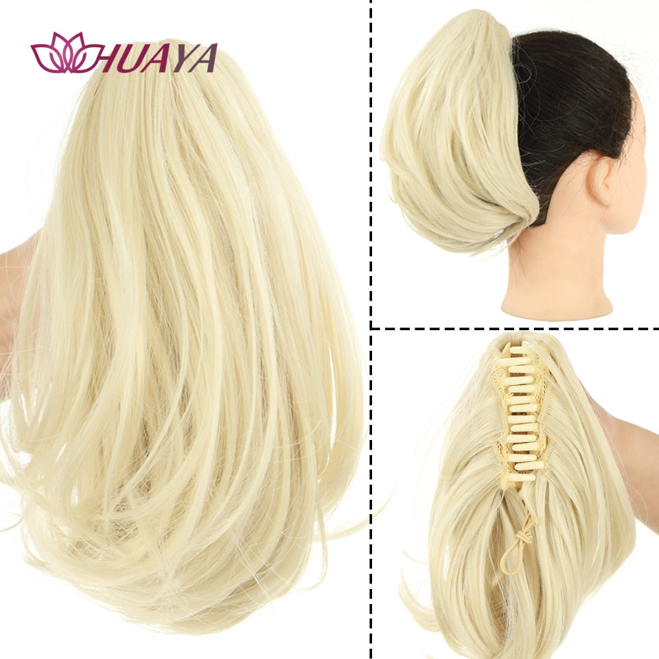 HUAYA Synthetic Claw Clip Ponytail Hair Extensions Short Straight Natural Tail False Hair For Women Horse Tail Black Hairpiece