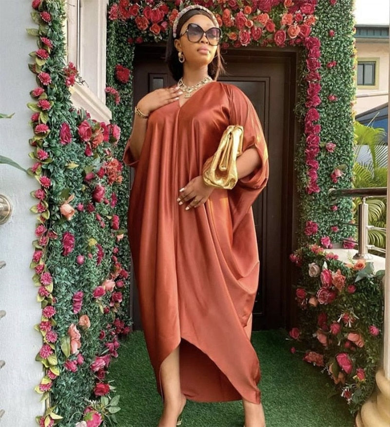 Summer Deep V Neck Kaftan Women Casual Irregular Hem Solid Color Dresses 2022 Fashion European and American Style Loose Dress