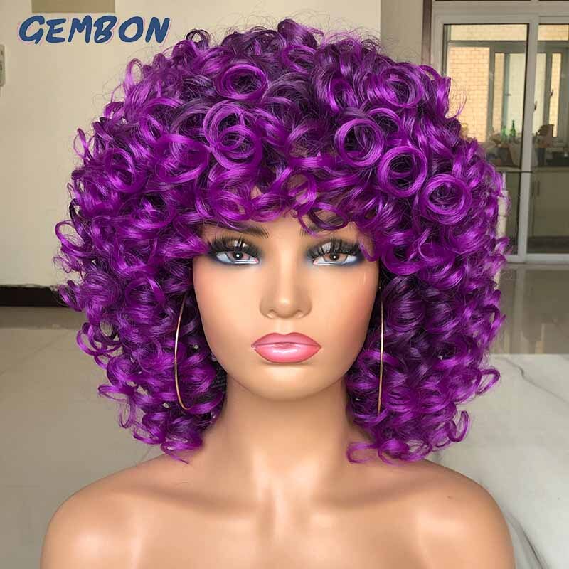 Short Hair Afro Curly Wig Natural Blonde Wigs with Bangs Cosplay Lolita Synthetic Wigs for Women Heat Resistant Fiber Highlight