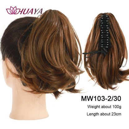 HUAYA Synthetic Claw Clip Ponytail Hair Extensions Short Straight Natural Tail False Hair For Women Horse Tail Black Hairpiece