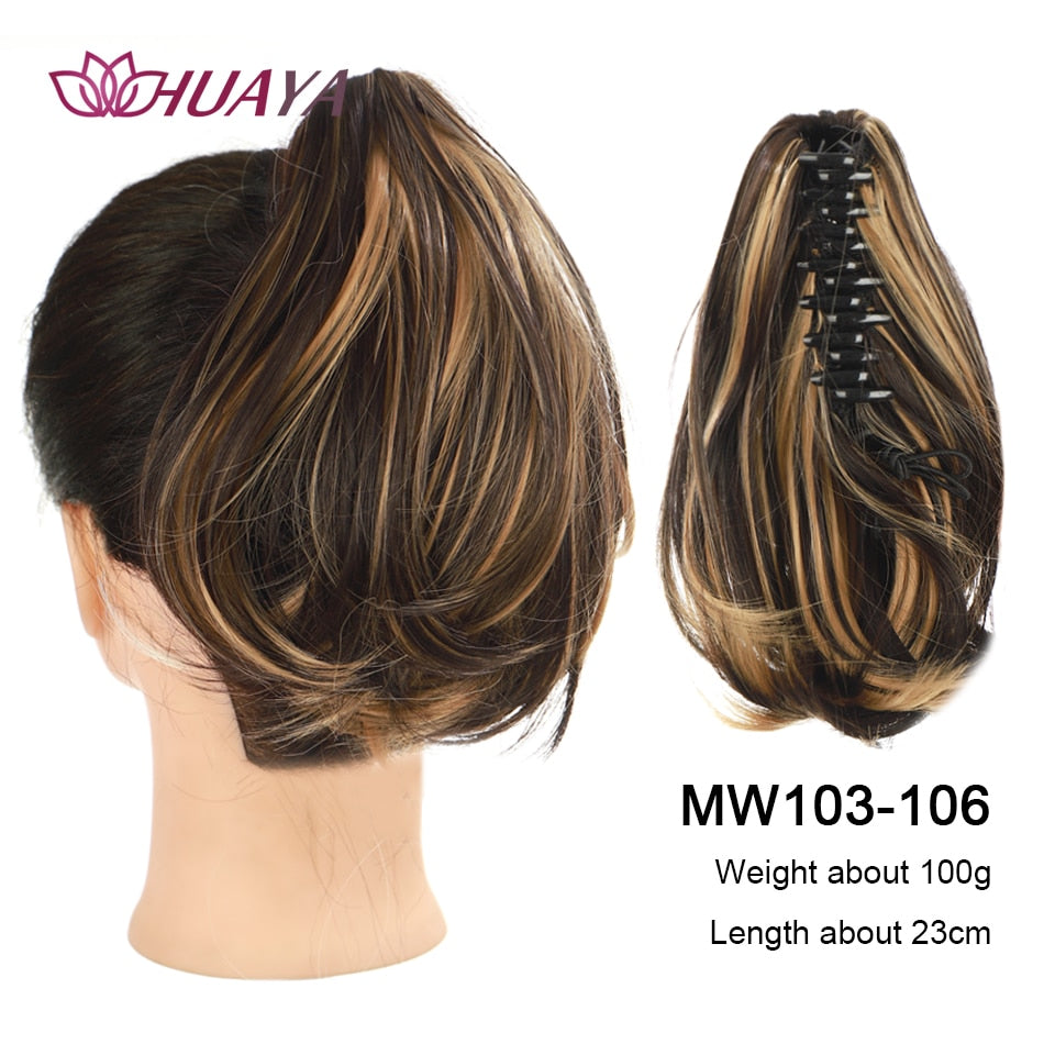 HUAYA Synthetic Claw Clip Ponytail Hair Extensions Short Straight Natural Tail False Hair For Women Horse Tail Black Hairpiece