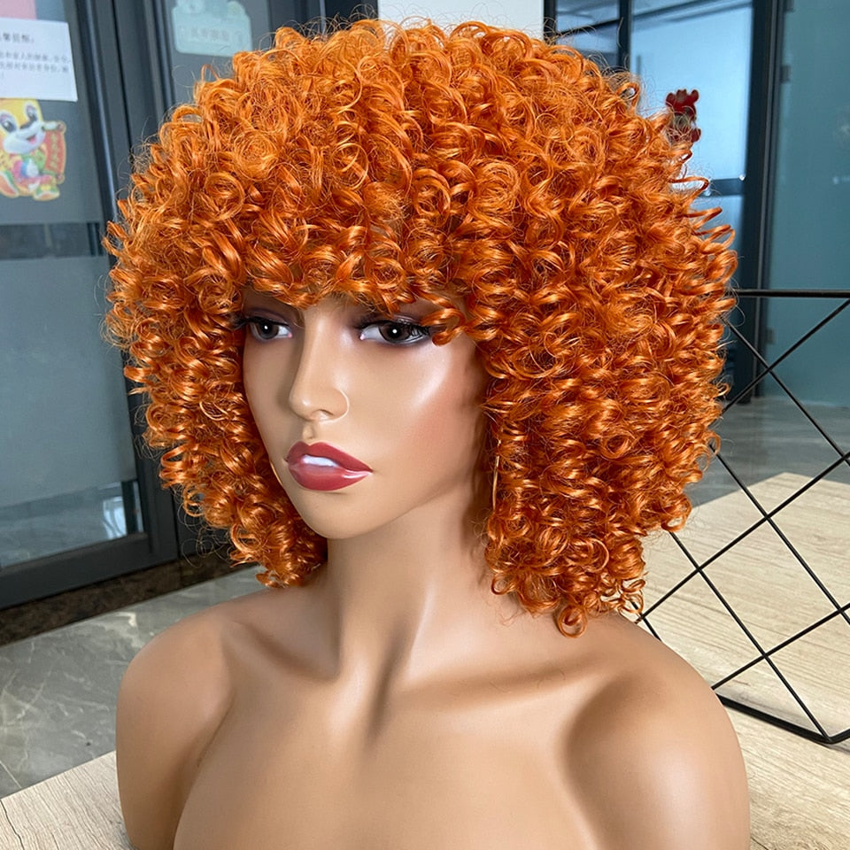 NNZES Ginger Wig Orange Kinky Curly Wig Short Synthetic Wigs for Black Women Mix Brown Blonde Pink Curly Hairs for Cosplay Daily