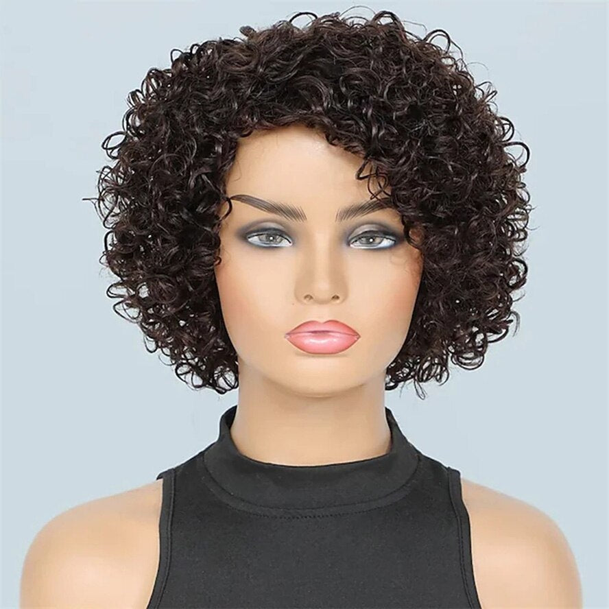 Ombre Short Curly Synthetic Hair Wigs For Black Women Short Curly Wigs Synthetic Hair Highlighted Piano Color Side Part Wigs