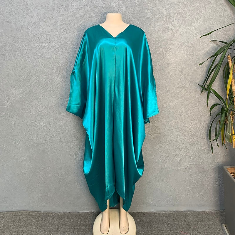 Summer Deep V Neck Kaftan Women Casual Irregular Hem Solid Color Dresses 2022 Fashion European and American Style Loose Dress