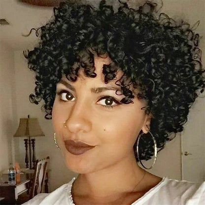 Ombre Short Curly Synthetic Hair Wigs For Black Women Short Curly Wigs Synthetic Hair Highlighted Piano Color Side Part Wigs