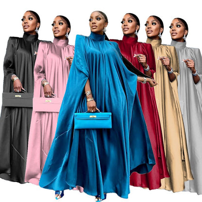 Oversize Women Satin Maxi Dress Loose Party Gowns Big Size High Neck Fashion Streetwear Lady Dresses 2023 Spring Summer