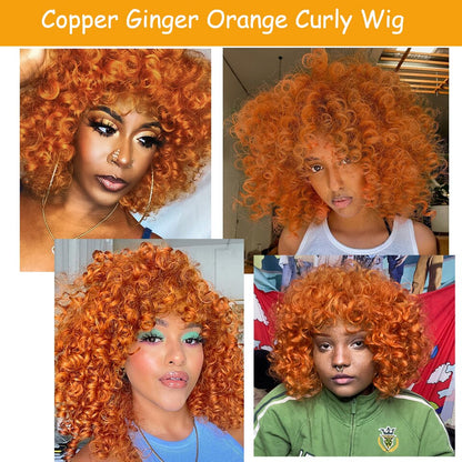 NNZES Ginger Wig Orange Kinky Curly Wig Short Synthetic Wigs for Black Women Mix Brown Blonde Pink Curly Hairs for Cosplay Daily