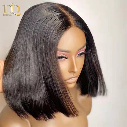 DQ Lace Part Human Hair Wigs Brazilian Straight Lace Wig  Bob Remy Hair Wigs Pre Plucked Hairline 150% Density Double Drawn