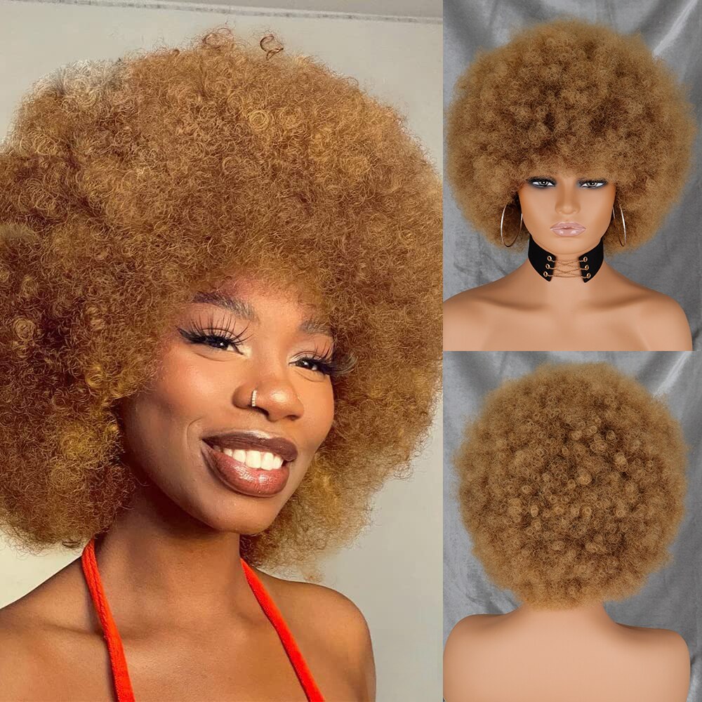 WERD Short Kinky Curly Wig High Puff Afro Wig Black Brown Pink Gold Natural Ombre Synthetic Hair Cosplay Wig