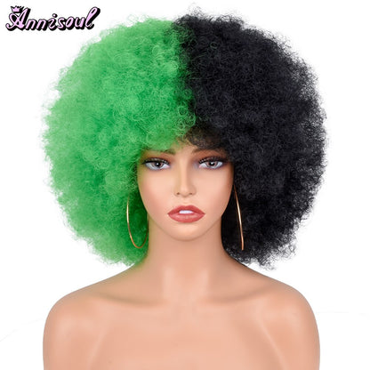 Short Synthetic Afro Wigs For Black Women African Black Pink Fluffy Soft Cosplay Natural Hair Afro Kinky Curly Wig With Bangs