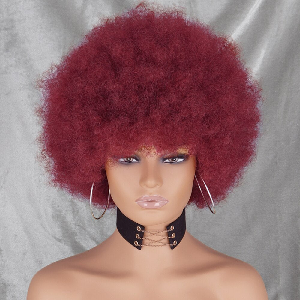 WERD Short Kinky Curly Wig High Puff Afro Wig Black Brown Pink Gold Natural Ombre Synthetic Hair Cosplay Wig