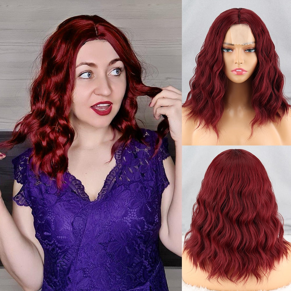 Short Bob Water Wave Synthetic Lace Front Wigs Blue Red Brown Wig Shoulder Length Cosplay Party For Women Hair