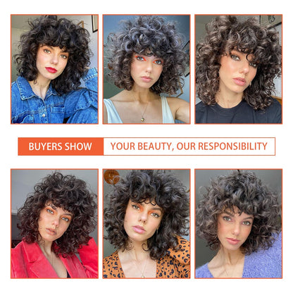 Lizzyhair Red Brown Copper Short Curly Synthetic Wigs for Black Women African Cosplay Natural Afro Wig with Bangs Heat Resistant