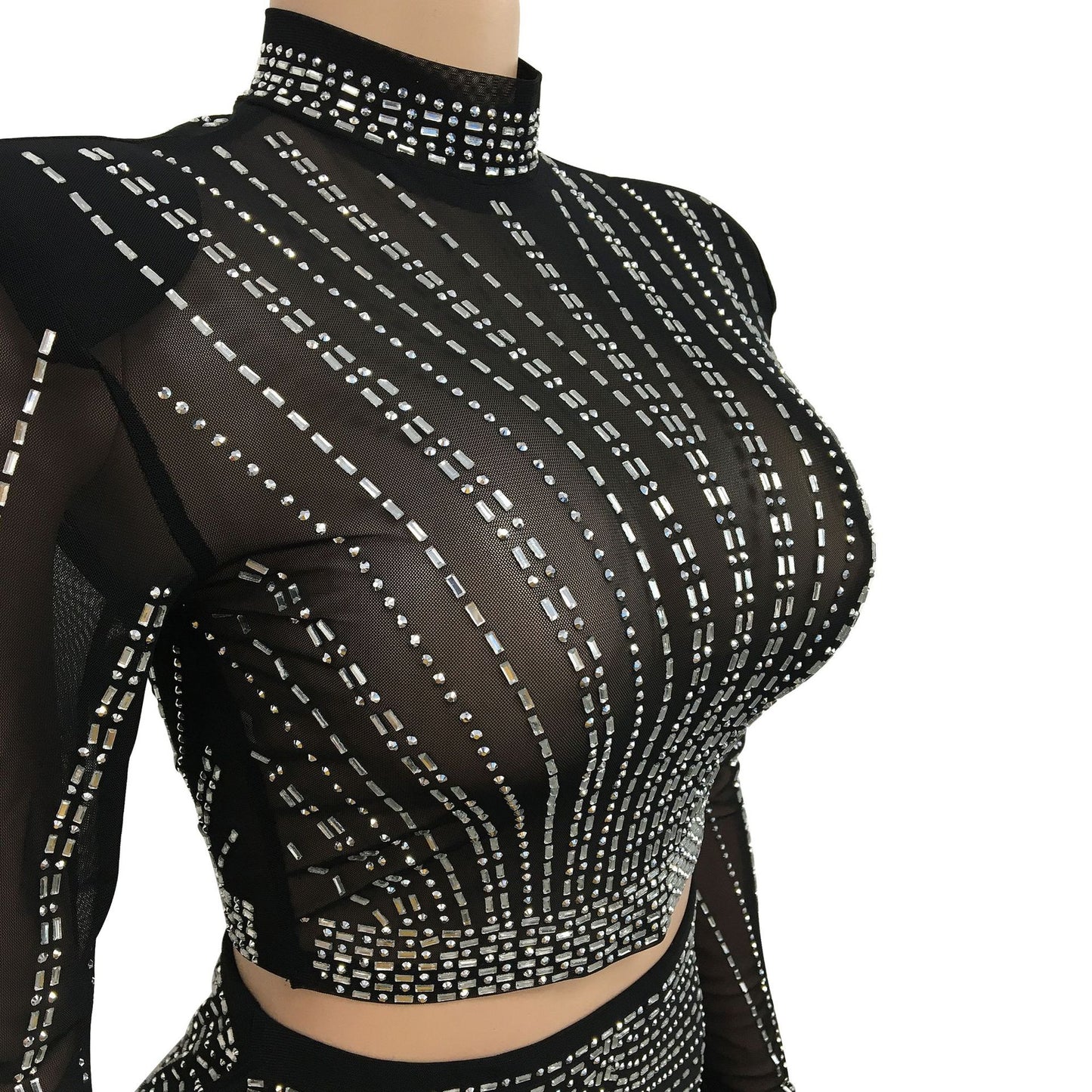 Maxi Mesh Sheer Diamond Rhinestone Dress for Birthday Outfits Long Sleeve Evening Club Sparkly Elegant Bodycon Party Dresses