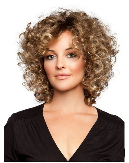 SuQ Medium Length Short Cosplay Wigs Brown Blonde Color Afro Curly Wavy Hair Replacement Wigs for Women American Synthetic Wigs