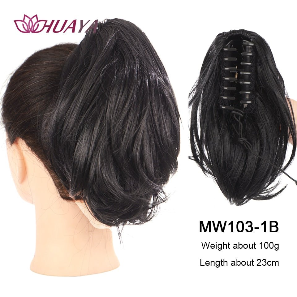 HUAYA Synthetic Claw Clip Ponytail Hair Extensions Short Straight Natural Tail False Hair For Women Horse Tail Black Hairpiece