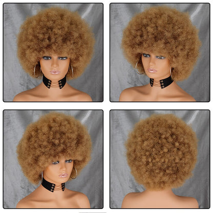 WERD Short Kinky Curly Wig High Puff Afro Wig Black Brown Pink Gold Natural Ombre Synthetic Hair Cosplay Wig