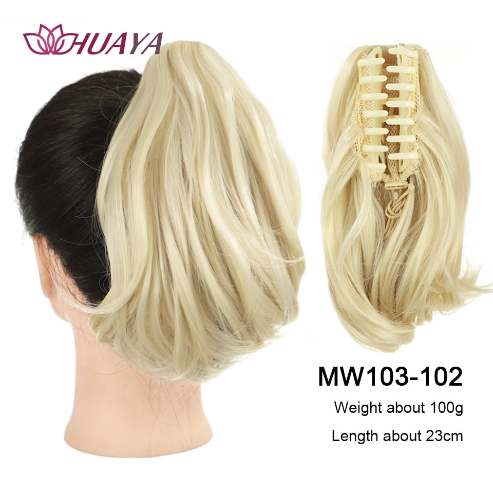 HUAYA Synthetic Claw Clip Ponytail Hair Extensions Short Straight Natural Tail False Hair For Women Horse Tail Black Hairpiece