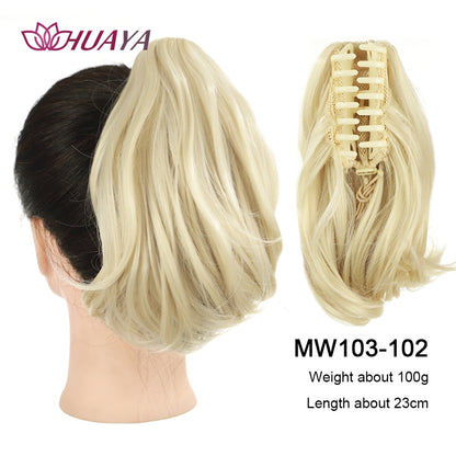 HUAYA Synthetic Claw Clip Ponytail Hair Extensions Short Straight Natural Tail False Hair For Women Horse Tail Black Hairpiece