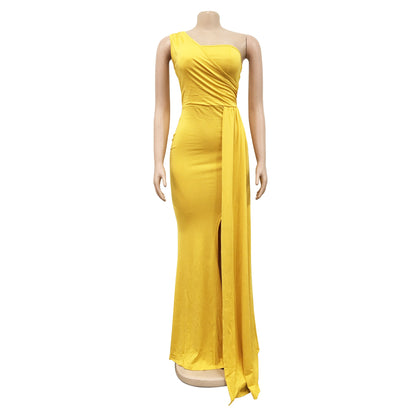 Sexy Elegant Women Evening Dress Sleeveless One Shoulder Robe Female Party Vestidos Women Long Maxi Formal Dresses