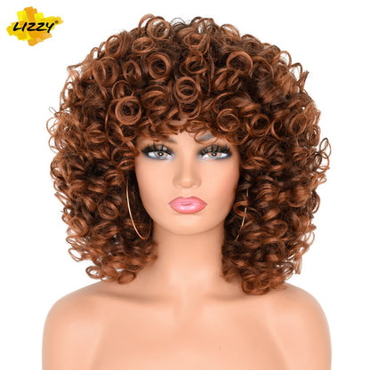 Lizzyhair Red Brown Copper Short Curly Synthetic Wigs for Black Women African Cosplay Natural Afro Wig with Bangs Heat Resistant