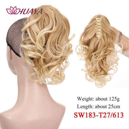 HUAYA Synthetic Claw Clip Ponytail Hair Extensions Short Straight Natural Tail False Hair For Women Horse Tail Black Hairpiece