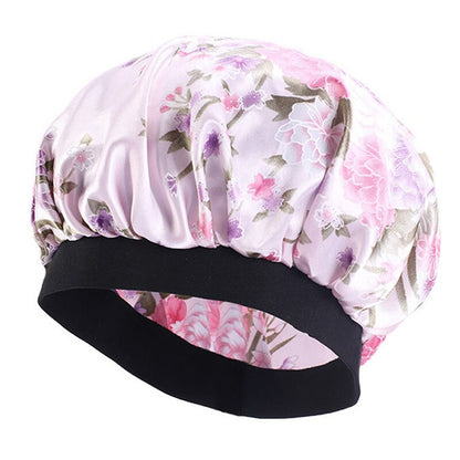 Printing Satin Bonnet For Women Elastic Wide Band Night Sleep Satin Hat Chemo Caps Hair Loss Cover Fashion Head Wrap Hair Care