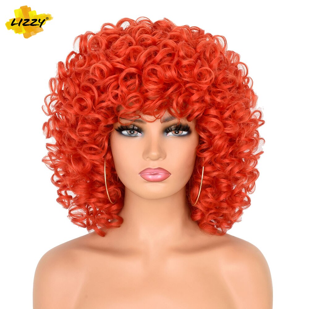 Lizzyhair Red Brown Copper Short Curly Synthetic Wigs for Black Women African Cosplay Natural Afro Wig with Bangs Heat Resistant