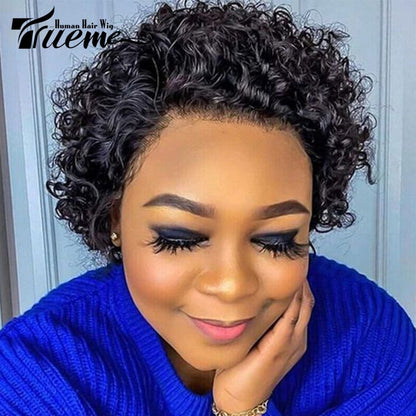 Pixie Cut Lace Wig Short Bob Curly Human Hair Wigs 13X1 Colored Brazilian Deep Curly Wave Transparent Lace Front Wig For Women